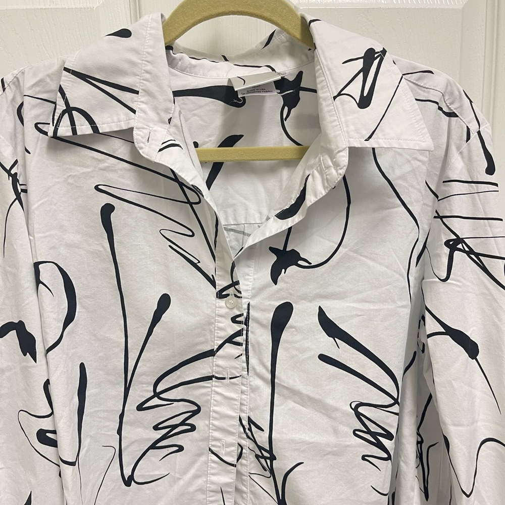 Finley White and Black Pattern Button down - Picture 2 of 11